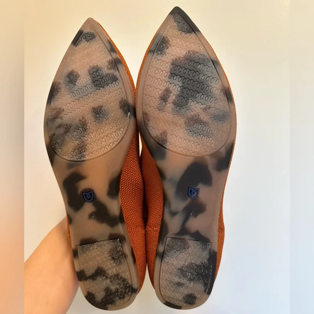 Rothy's Rust Brown Pointed Knit Flats with Blue Trim - Picture 2 of 7